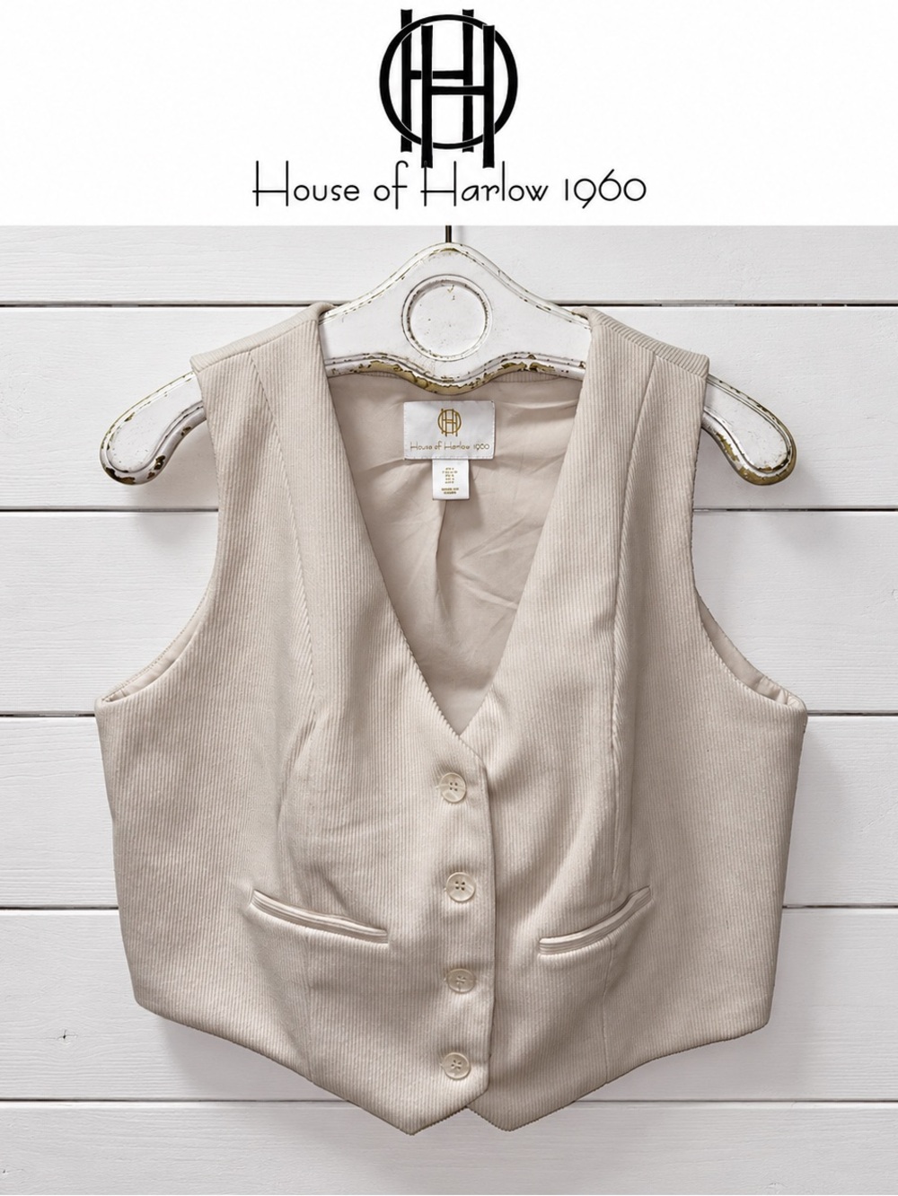 HOUSE OF HARLOW 1960 – Cream Corduroy Tailored Vest – Size L